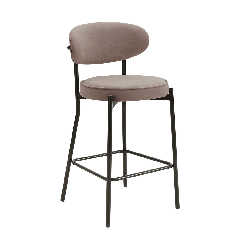Tabouret de bar contemporain en velours sable mat, avec dossier arrondi, pour cuisine