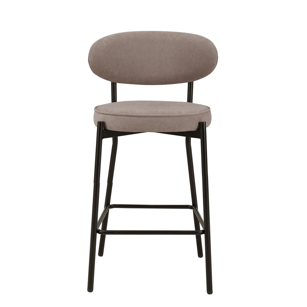 Tabouret de bar contemporain en velours sable mat, avec dossier arrondi, pour cuisine