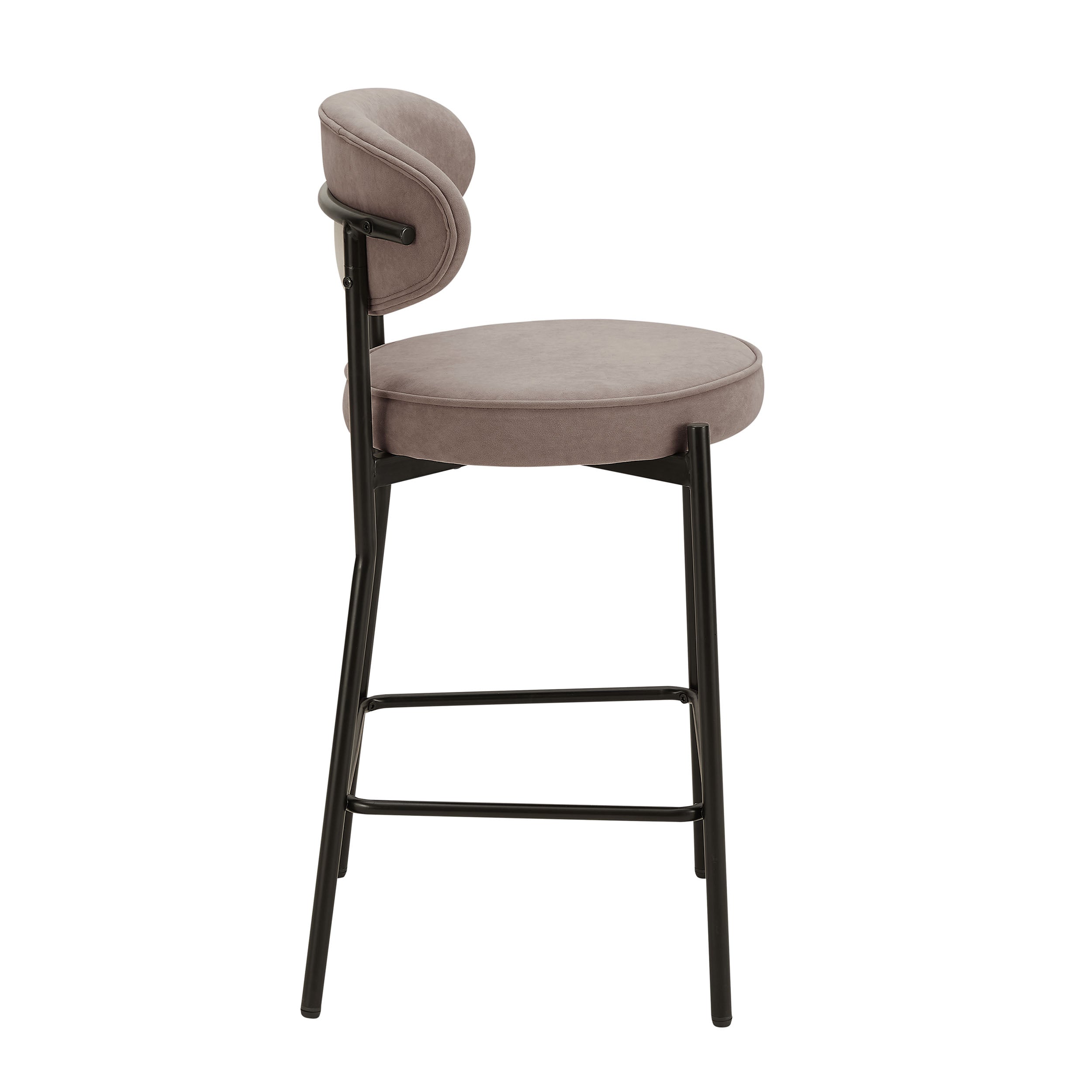 Tabouret de bar contemporain en velours sable mat, avec dossier arrondi, pour cuisine