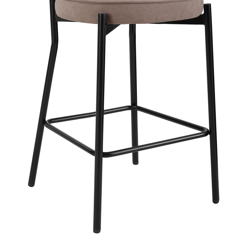 Tabouret de bar contemporain en velours sable mat, avec dossier arrondi, pour cuisine
