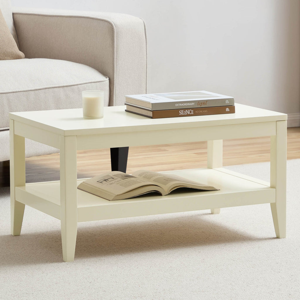 Table basse moderne peinte crème avec étagère ouverte pour le salon
