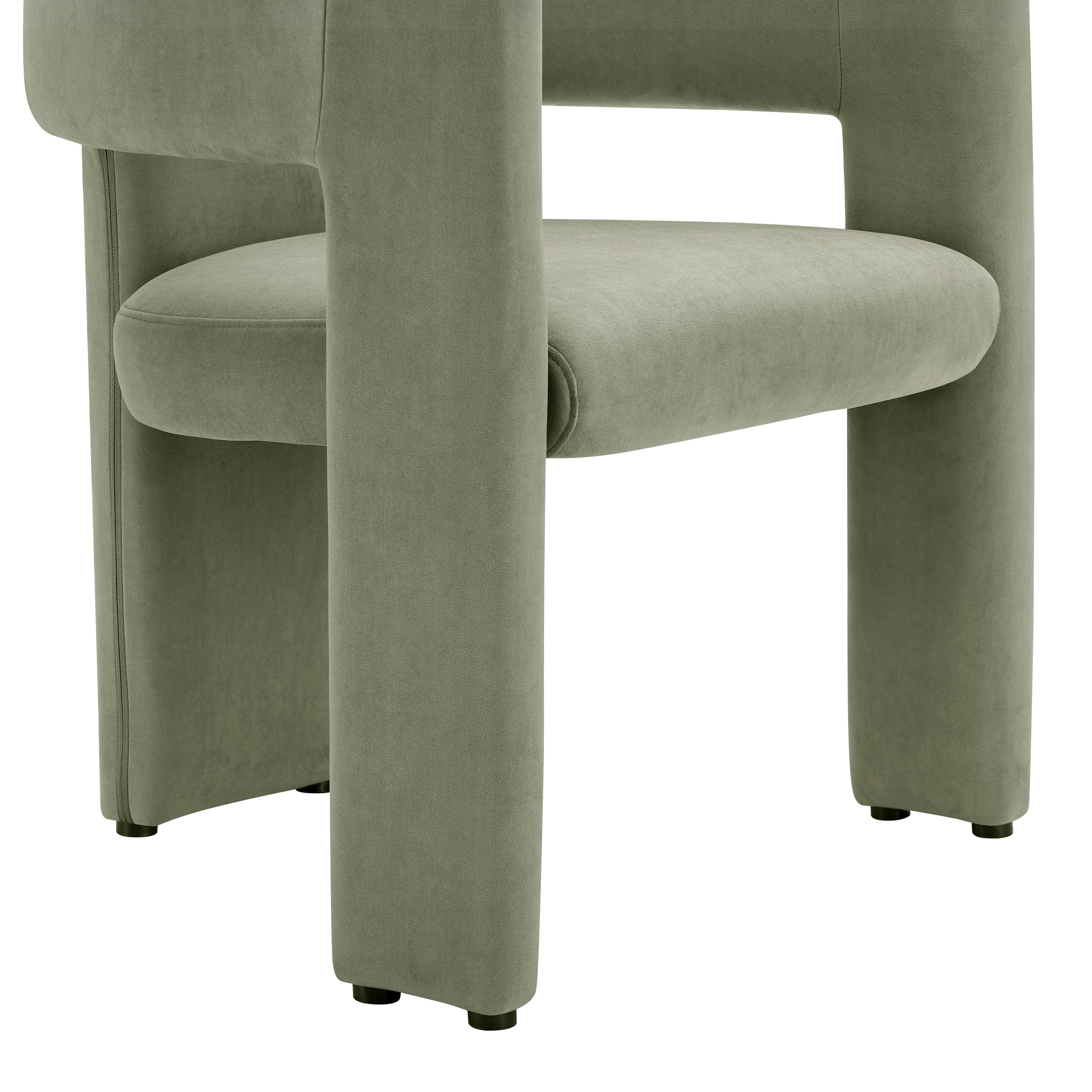 Chaise de salle à manger contemporaine en tissu vert sauge au design incurvé