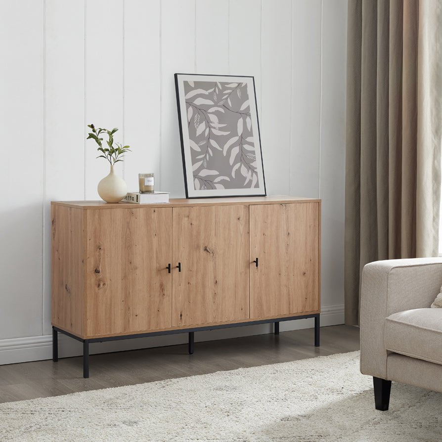 Bahut moderne effet chêne avec grand espace de rangement pour le salon