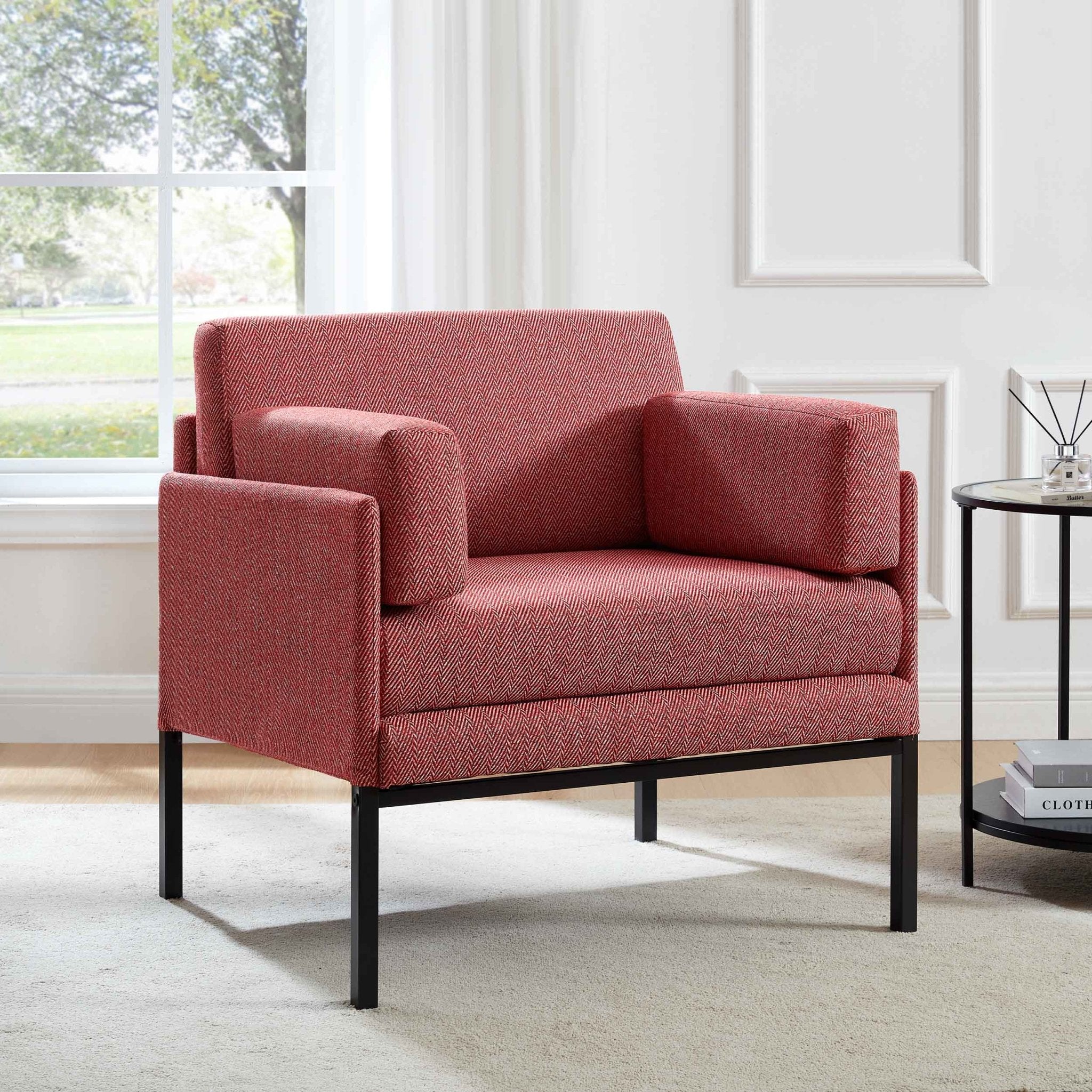 Chaise d'appoint moderne tissée à motif chevrons "Berry" avec motif audacieux pour le salon