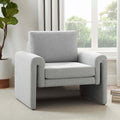 Fauteuil d'appoint minimaliste en tissu gris clair aux lignes épurées pour salon