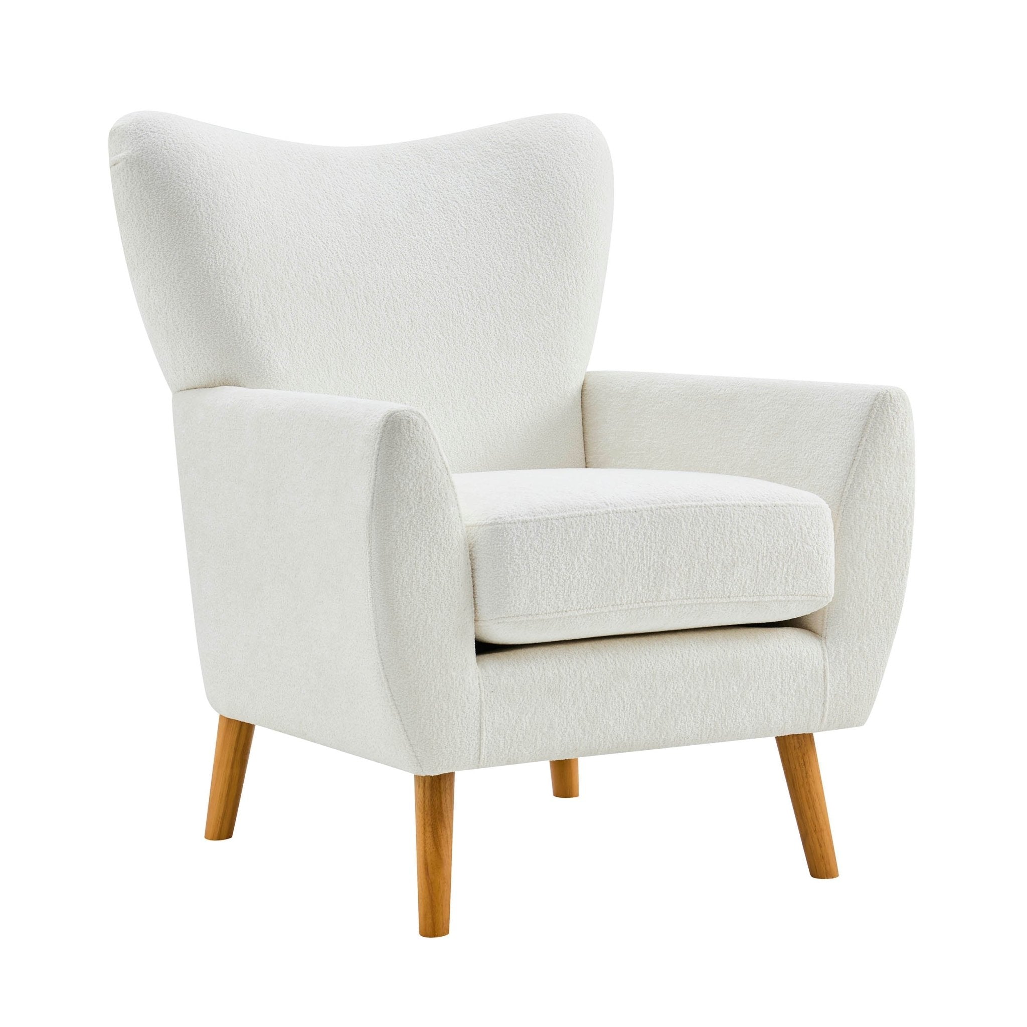 Fauteuil d'appoint contemporain écru en chenille, grand confort, pour salon