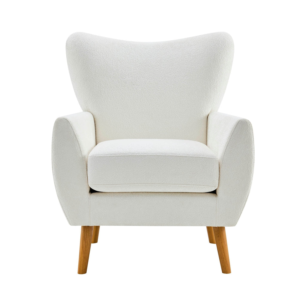 Fauteuil d'appoint contemporain écru en chenille, grand confort, pour salon