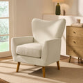Fauteuil d'appoint contemporain écru en chenille, grand confort, pour salon