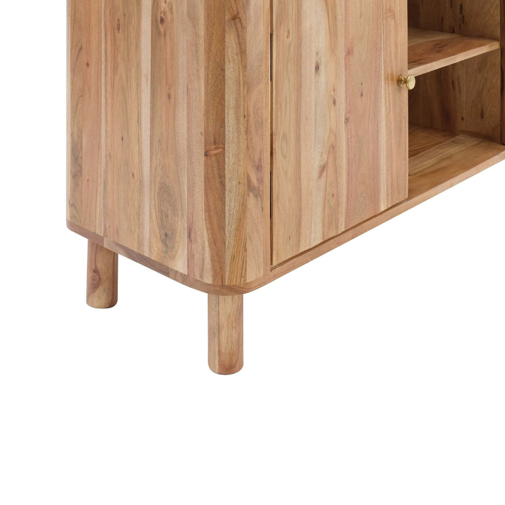Meuble TV en bois d'acacia naturel organique avec étagères ouvertes pour téléviseurs jusqu'à 50 pouces pour salon