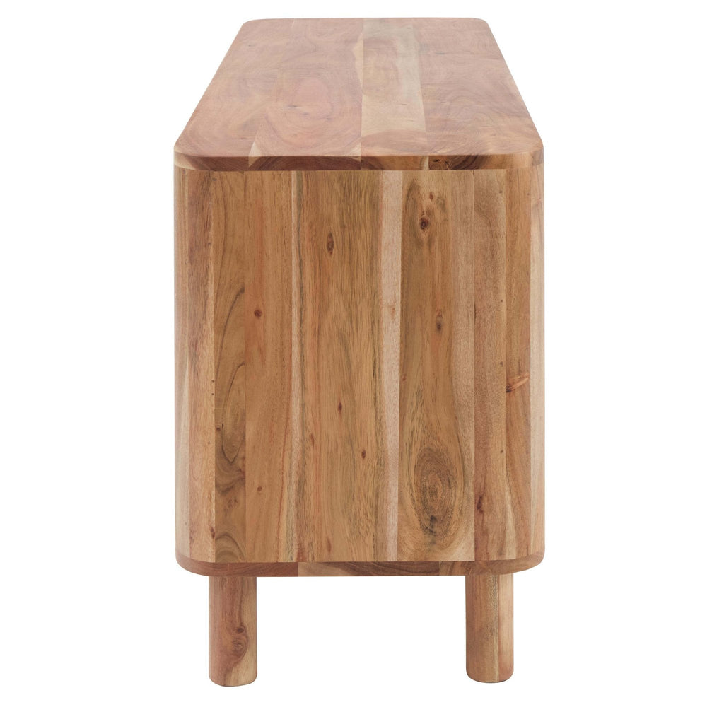 Meuble TV en bois d'acacia naturel organique avec étagères ouvertes pour téléviseurs jusqu'à 50 pouces pour salon