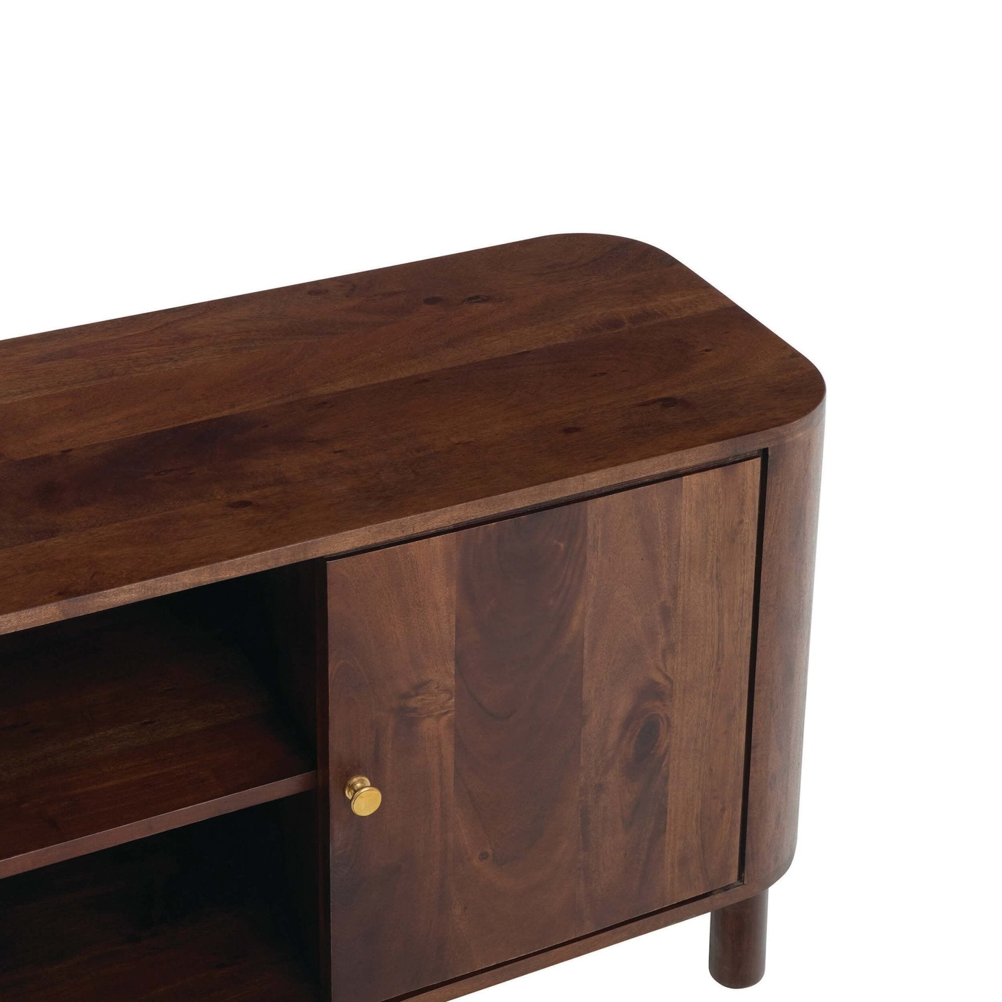 Meuble TV en bois d'acacia et noyer biologique avec étagères ouvertes pour TV jusqu'à 50 pouces pour salon