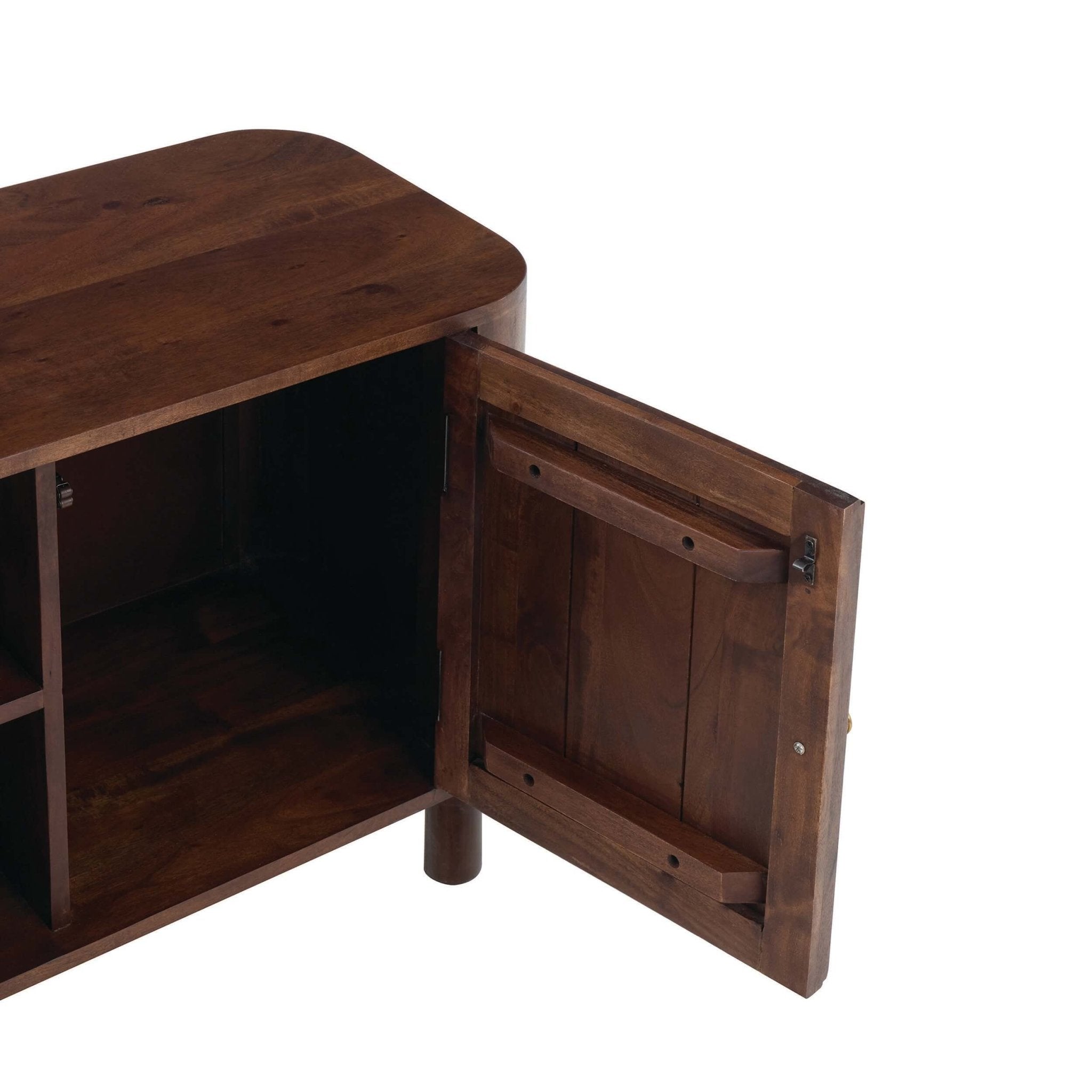 Meuble TV en bois d'acacia et noyer biologique avec étagères ouvertes pour TV jusqu'à 50 pouces pour salon