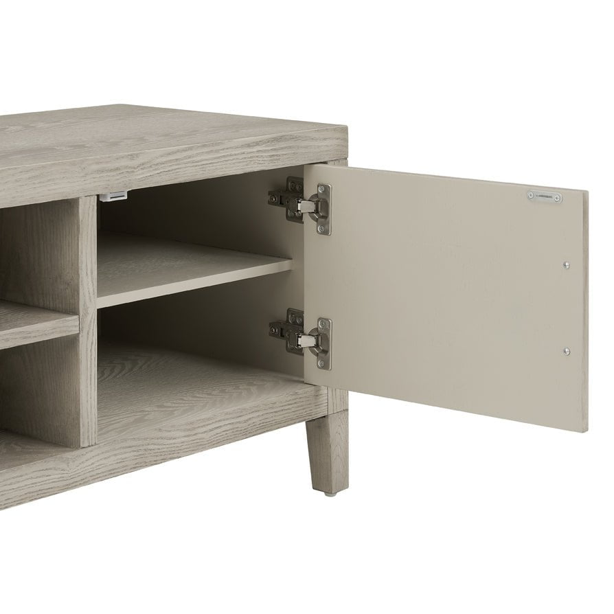 Meuble TV en frêne scandinave avec design minimaliste pour téléviseurs jusqu'à 60 pouces pour salon