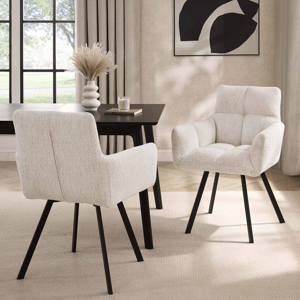 Chaise de salle à manger contemporaine en bouclette ivoire au design décontracté pour la salle à manger