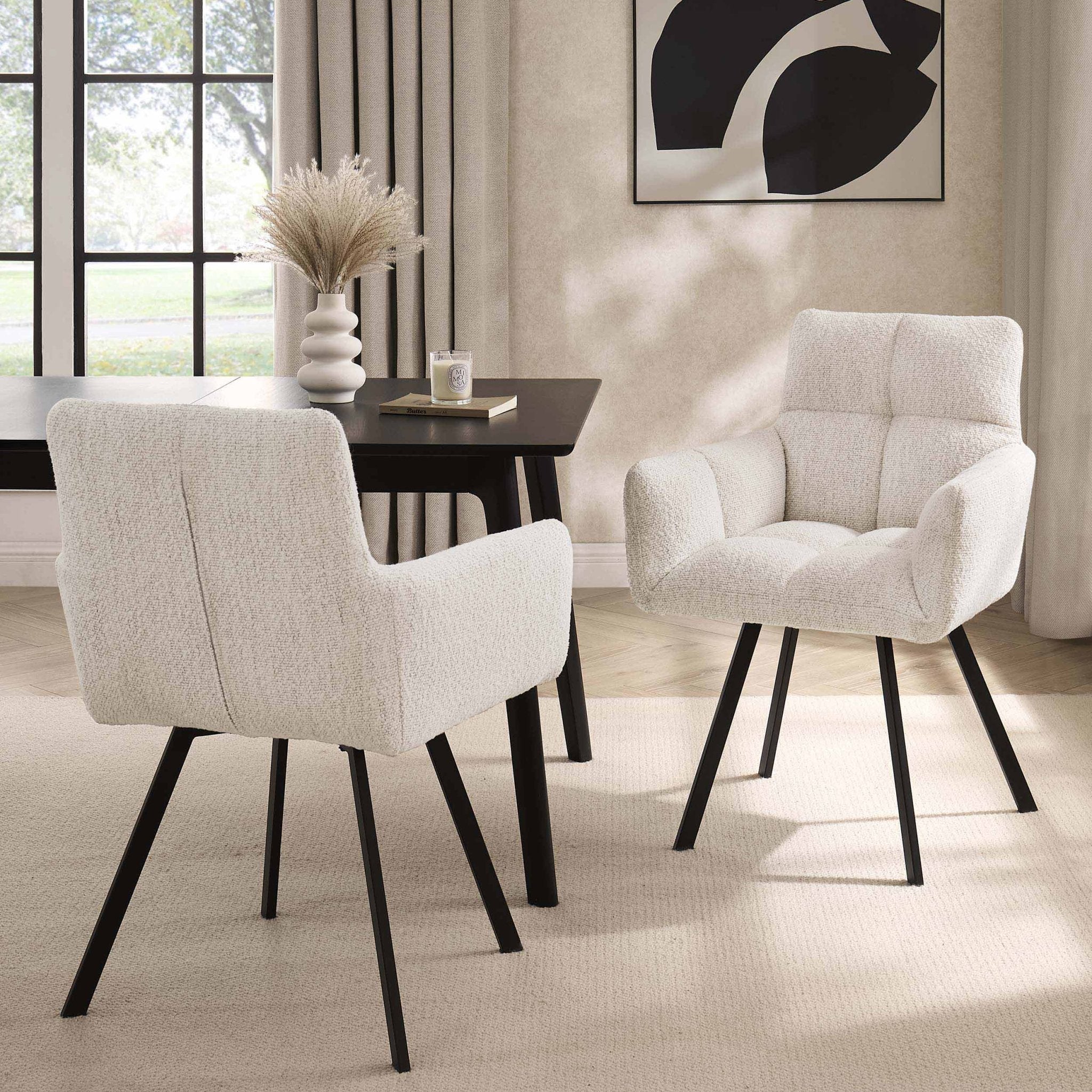 Chaise de salle à manger contemporaine en bouclette ivoire au design décontracté pour la salle à manger
