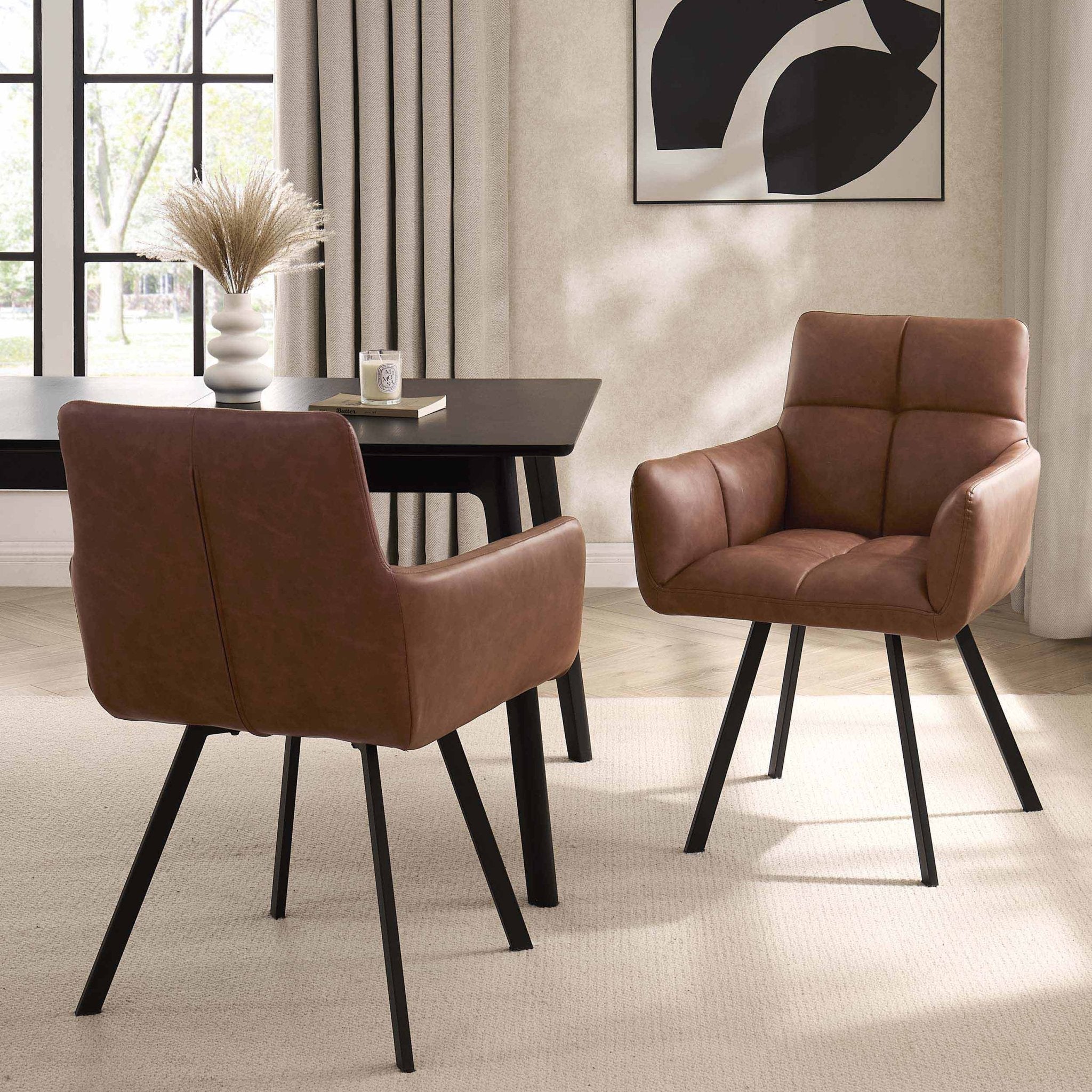 Chaise de salle à manger en similicuir rétro de couleur havane au design décontracté pour la salle à manger