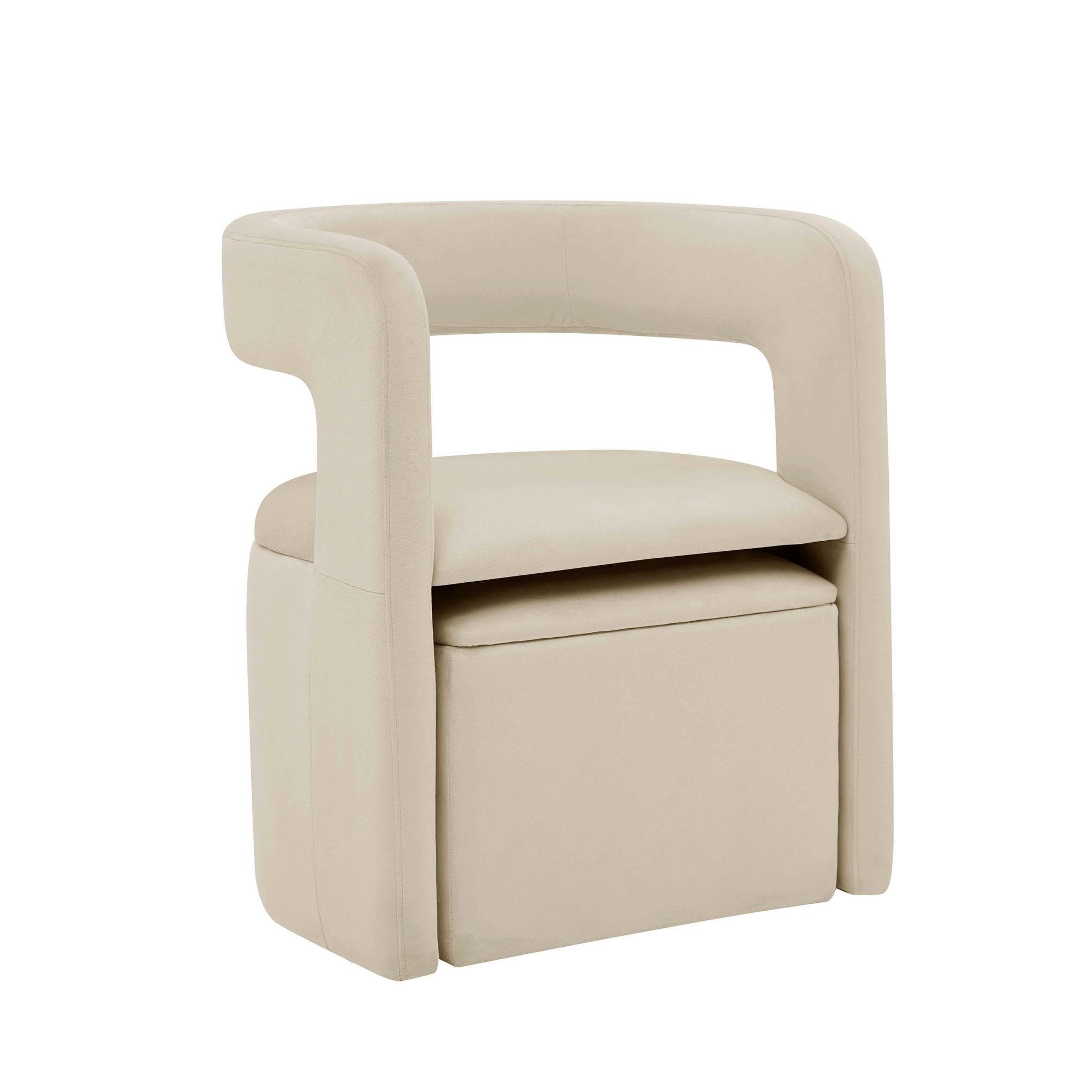 Fauteuil d'appoint écru en tissu biologique à la silhouette décontractée pour le salon