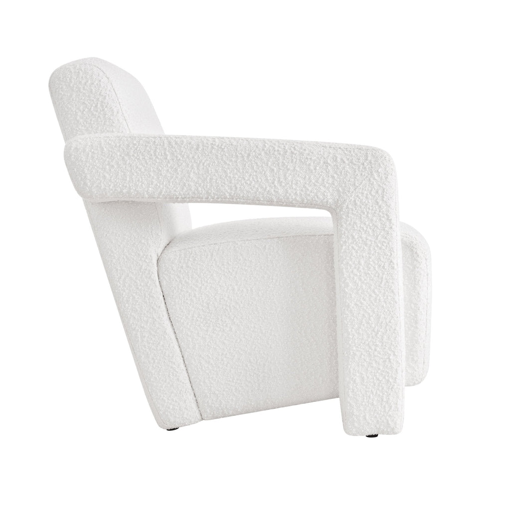 Fauteuil d'appoint contemporain en bouclette Off-White avec cadre souple pour salon