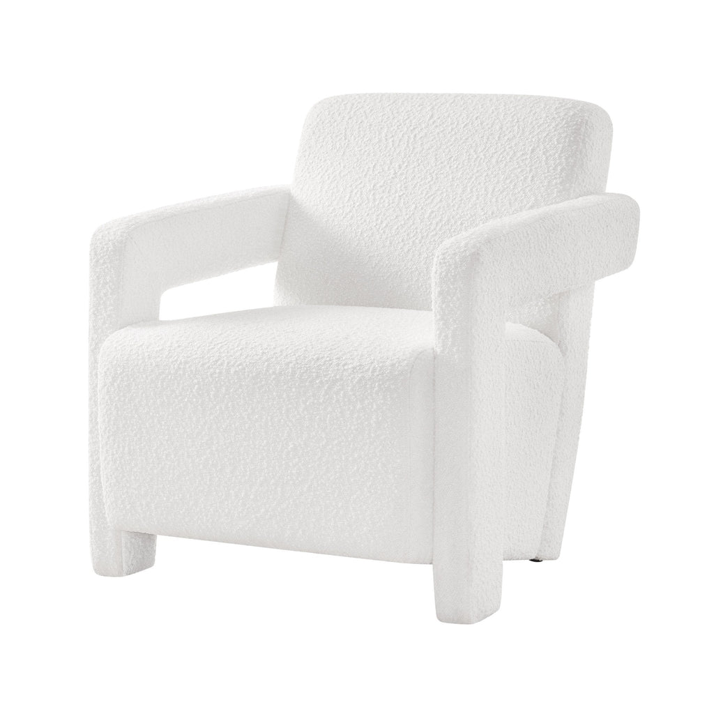 Fauteuil d'appoint contemporain en bouclette Off-White avec cadre souple pour salon