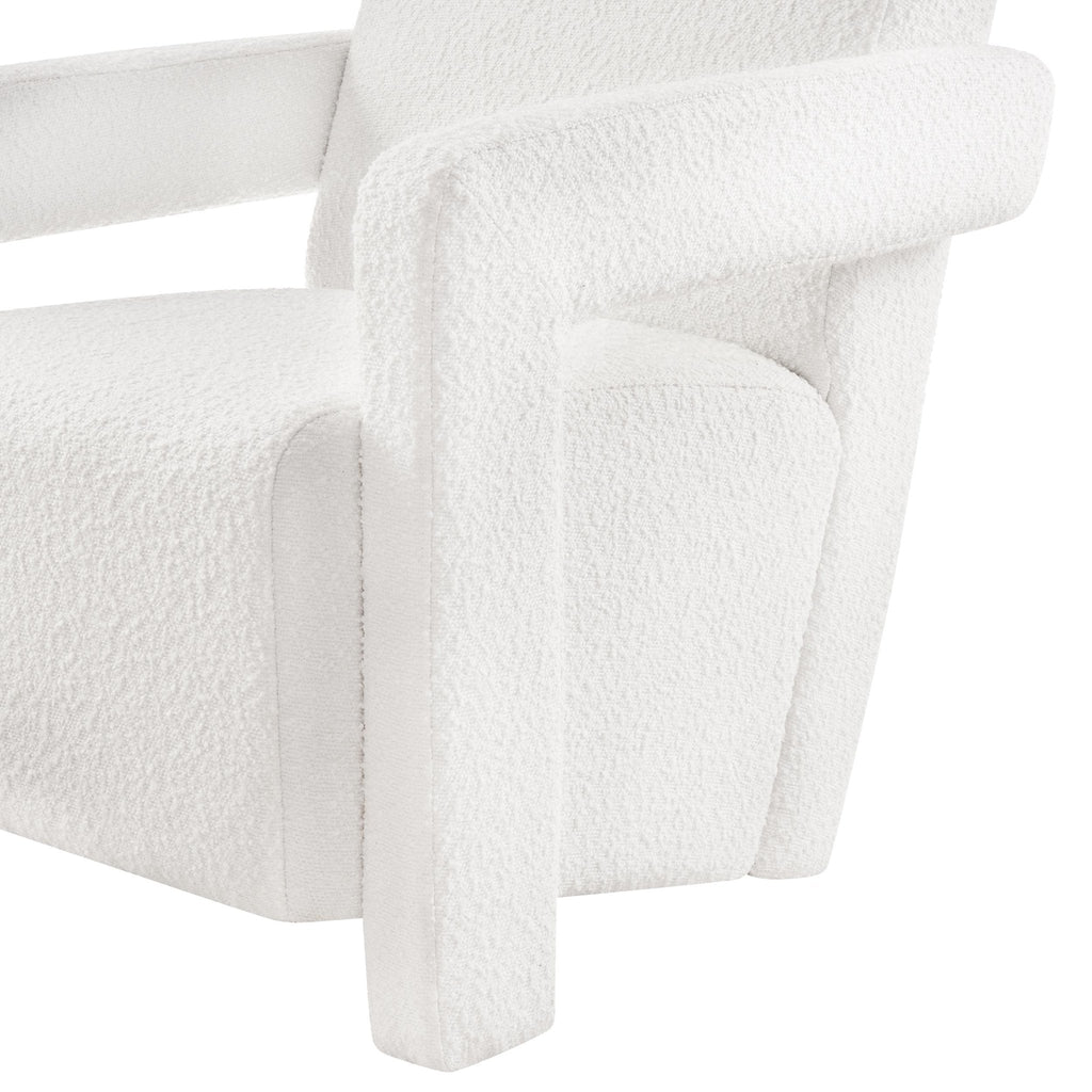 Fauteuil d'appoint contemporain en bouclette Off-White avec cadre souple pour salon