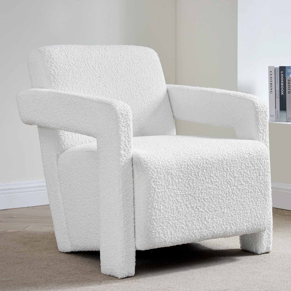 Fauteuil d'appoint contemporain en bouclette Off-White avec cadre souple pour salon