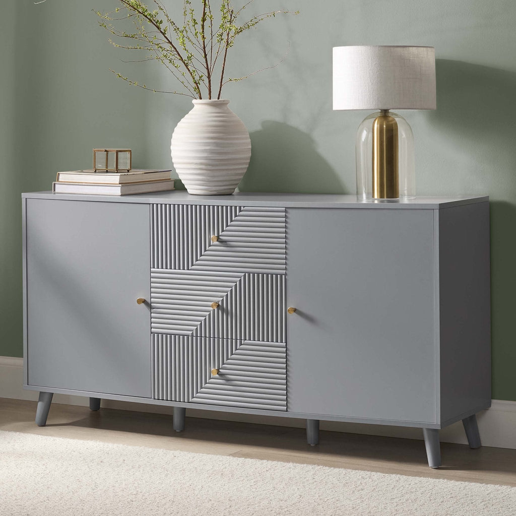 Buffet gris clair minimaliste avec tiroirs pour salon