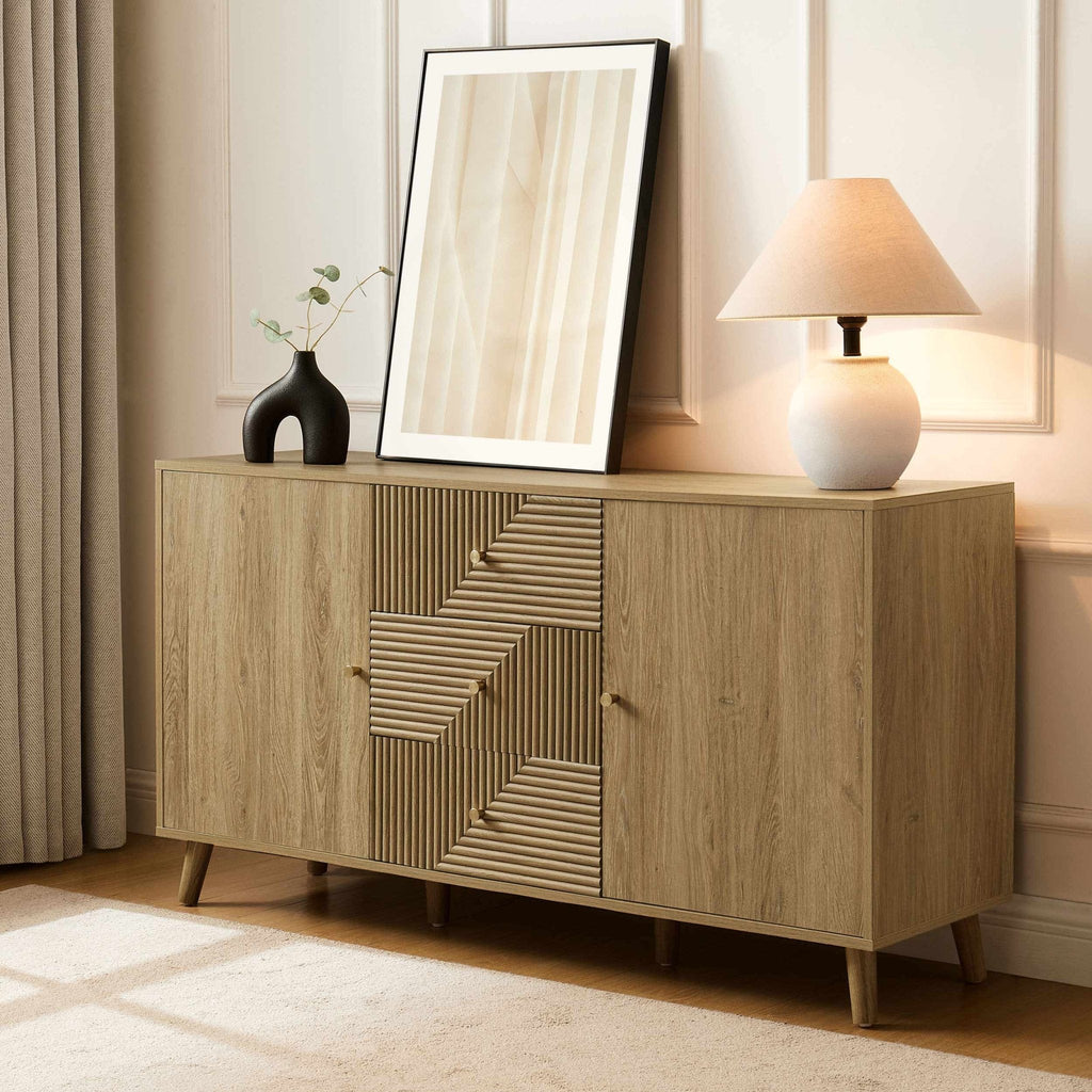 Buffet en bois clair scandinave avec tiroirs pour salon