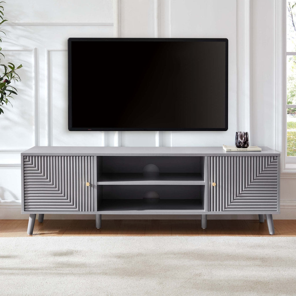 Meuble TV Gris Clair Minimaliste avec Tiroirs de Rangement pour TV jusqu'à 60 Pouces pour Salon