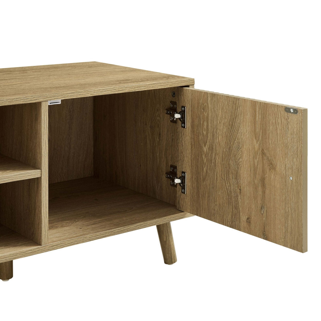 Meuble TV Scandi en bois clair avec tiroirs de rangement pour téléviseurs jusqu'à 60 pouces pour le salon