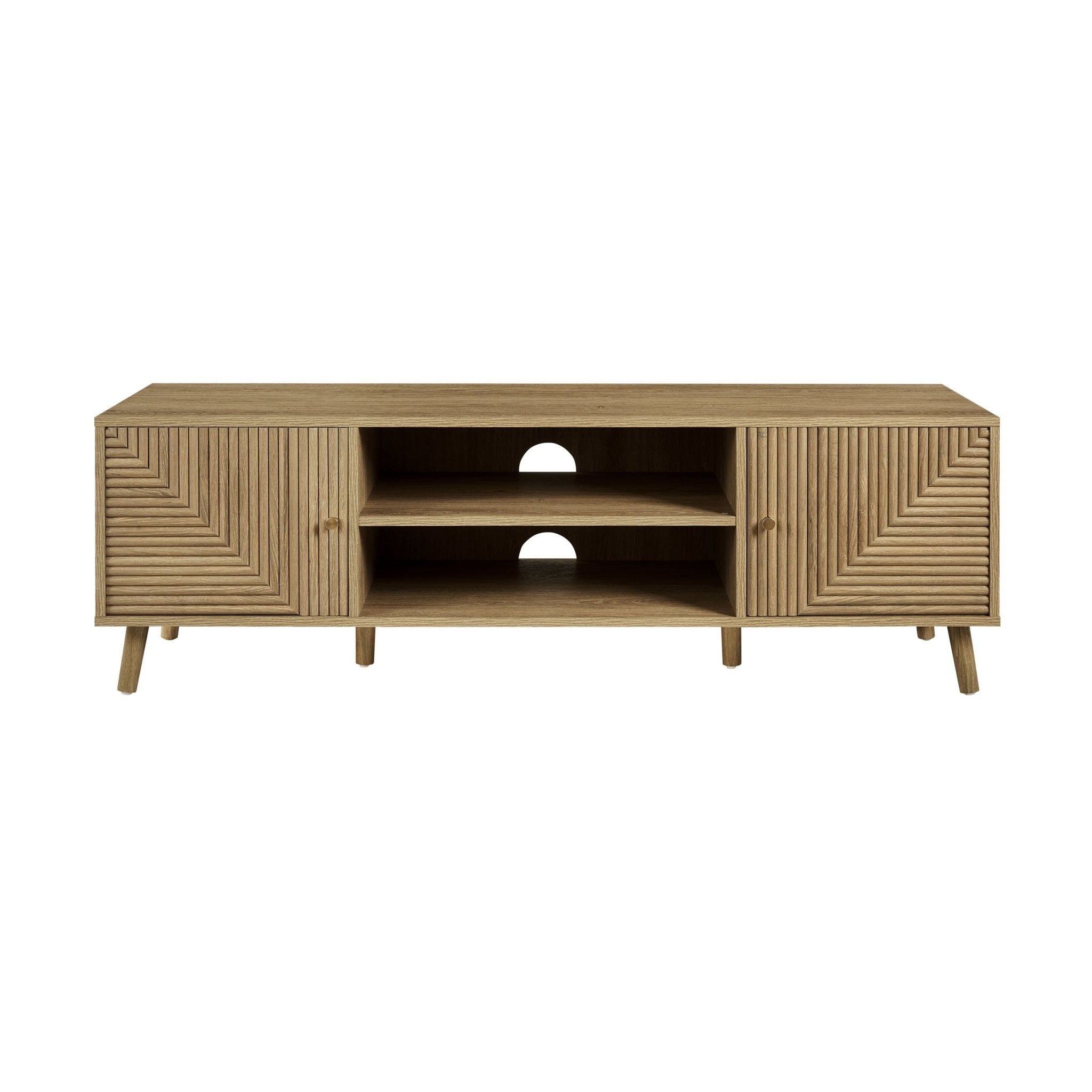 Meuble TV Scandi en bois clair avec tiroirs de rangement pour téléviseurs jusqu'à 60 pouces pour le salon