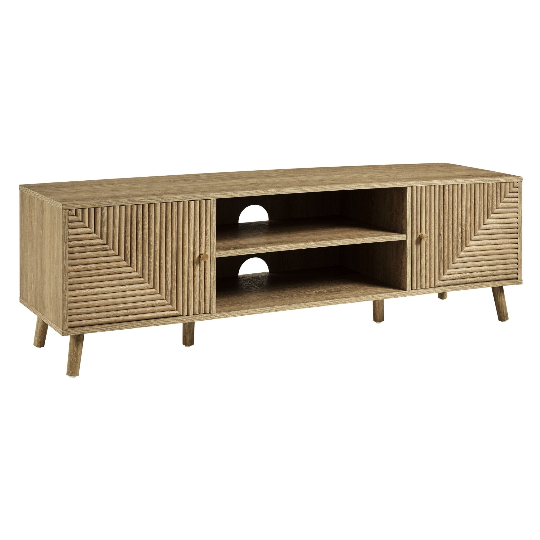 Meuble TV Scandi en bois clair avec tiroirs de rangement pour téléviseurs jusqu'à 60 pouces pour le salon