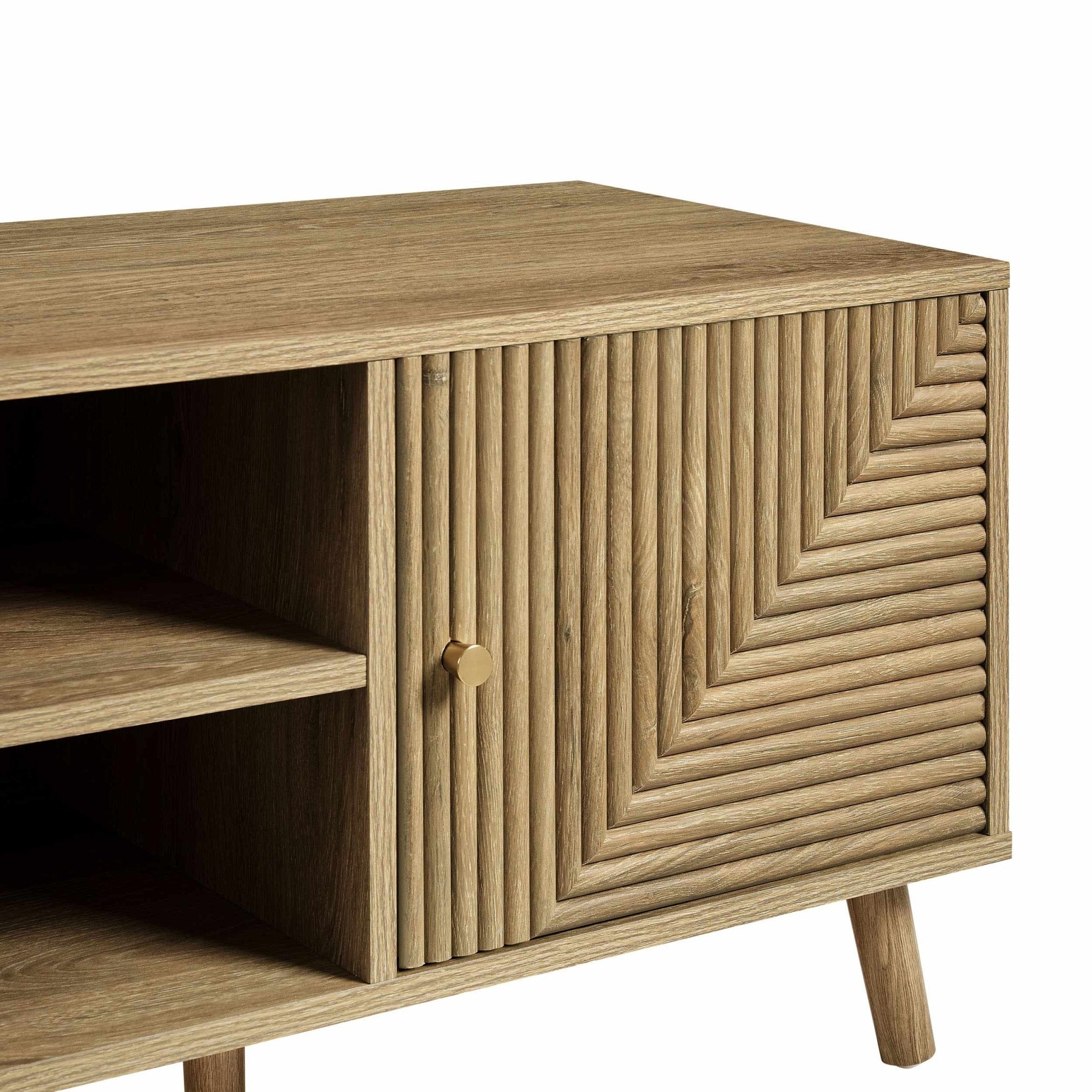 Meuble TV Scandi en bois clair avec tiroirs de rangement pour téléviseurs jusqu'à 60 pouces pour le salon
