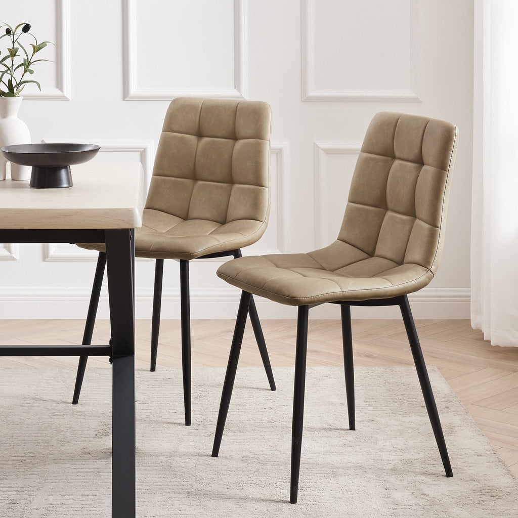 Chaise de salle à manger classique en similicuir marron avec cadre en bois