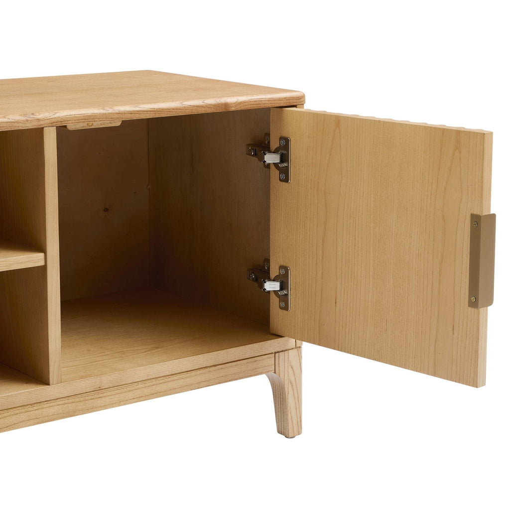 Meuble TV en placage bois clair style scandinave, design épuré, pour téléviseurs jusqu'à 60 pouces, pour salon