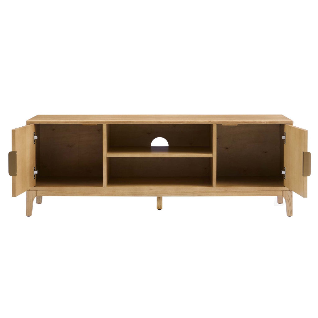 Meuble TV en placage bois clair style scandinave, design épuré, pour téléviseurs jusqu'à 60 pouces, pour salon