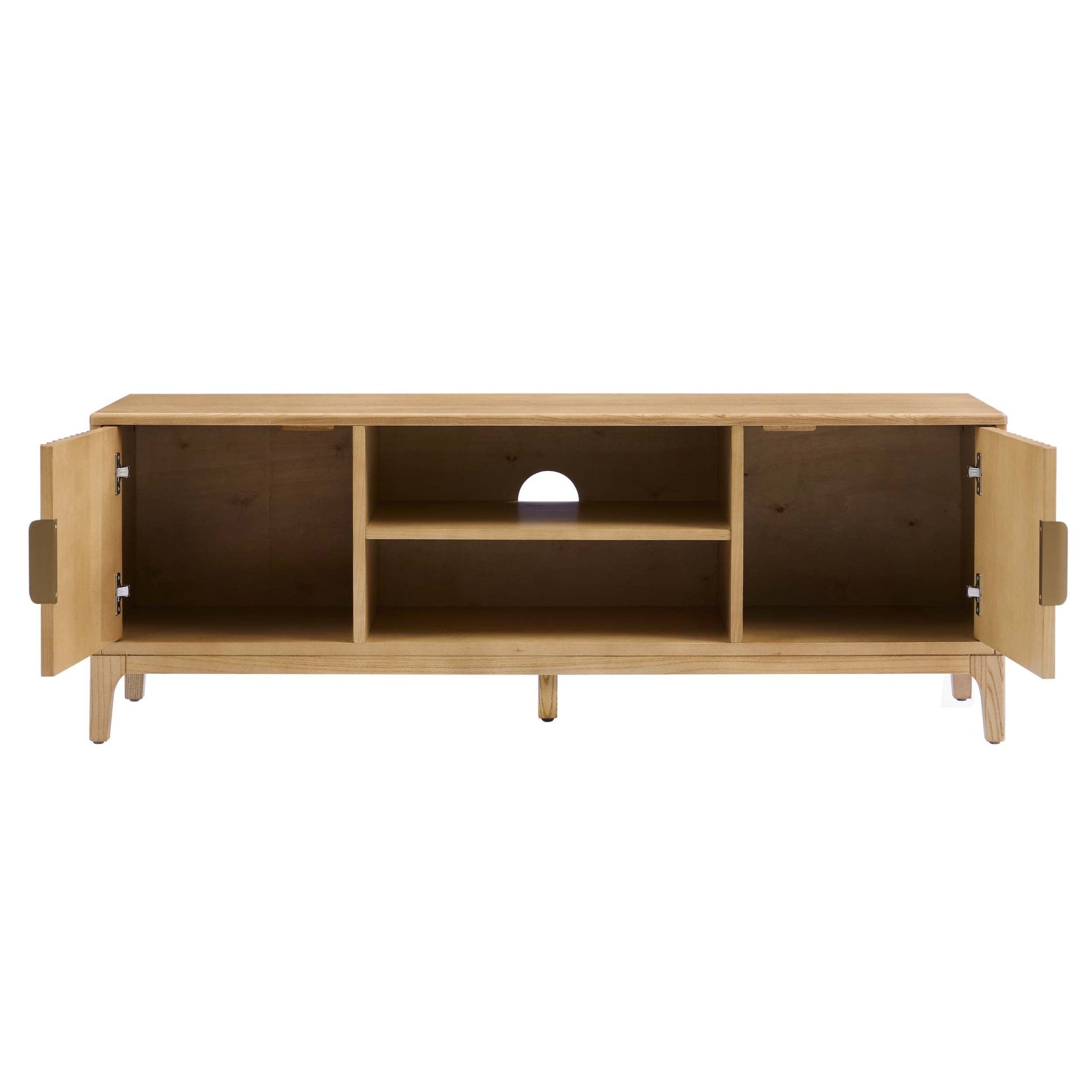 Meuble TV en placage bois clair style scandinave, design épuré, pour téléviseurs jusqu'à 60 pouces, pour salon