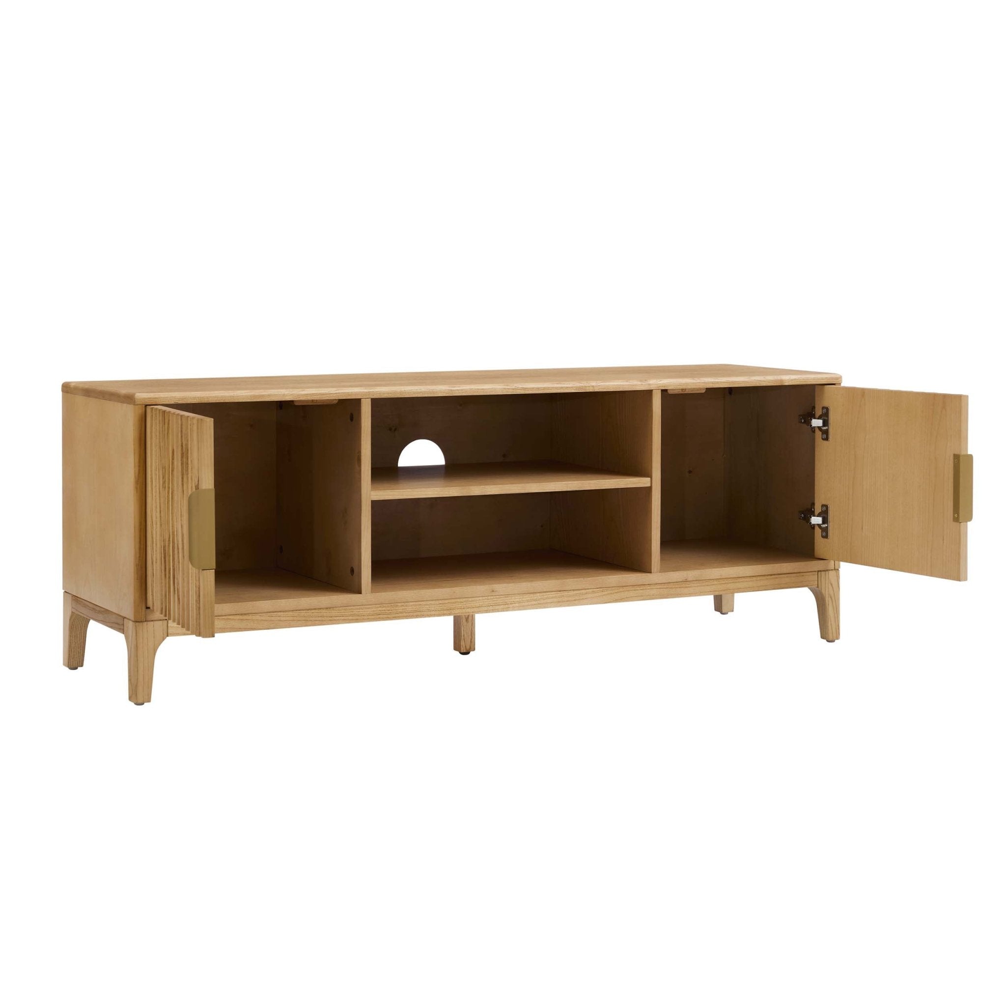Meuble TV en placage bois clair style scandinave, design épuré, pour téléviseurs jusqu'à 60 pouces, pour salon