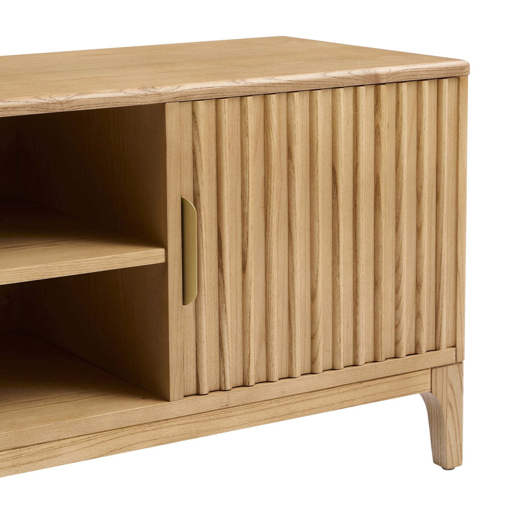 Meuble TV en placage bois clair style scandinave, design épuré, pour téléviseurs jusqu'à 60 pouces, pour salon