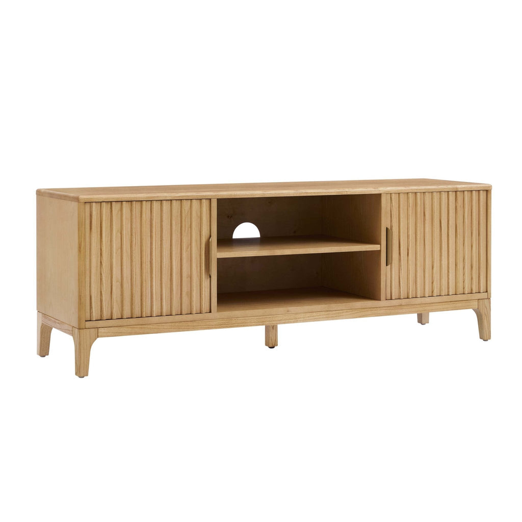 Meuble TV en placage bois clair style scandinave, design épuré, pour téléviseurs jusqu'à 60 pouces, pour salon