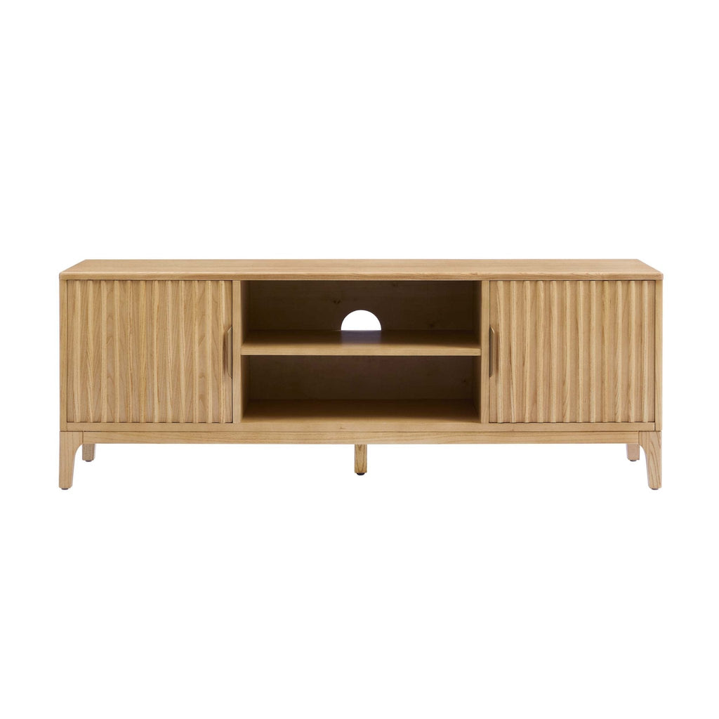 Meuble TV en placage bois clair style scandinave, design épuré, pour téléviseurs jusqu'à 60 pouces, pour salon
