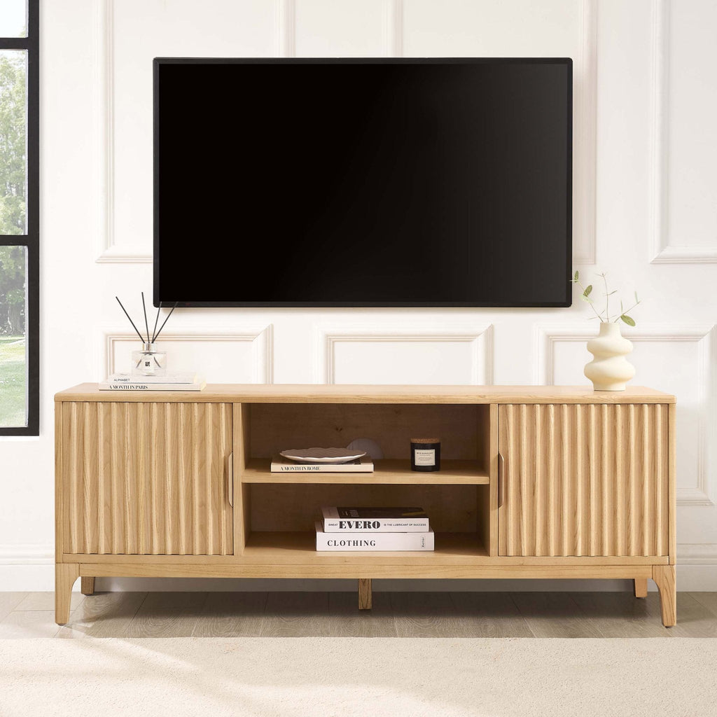 Meuble TV en placage bois clair style scandinave, design épuré, pour téléviseurs jusqu'à 60 pouces, pour salon