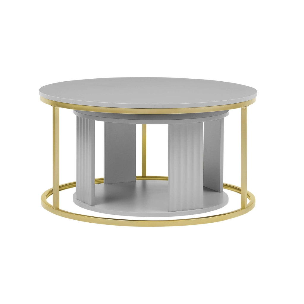 Table basse moderne peinte gris clair avec des touches dorées pour le salon