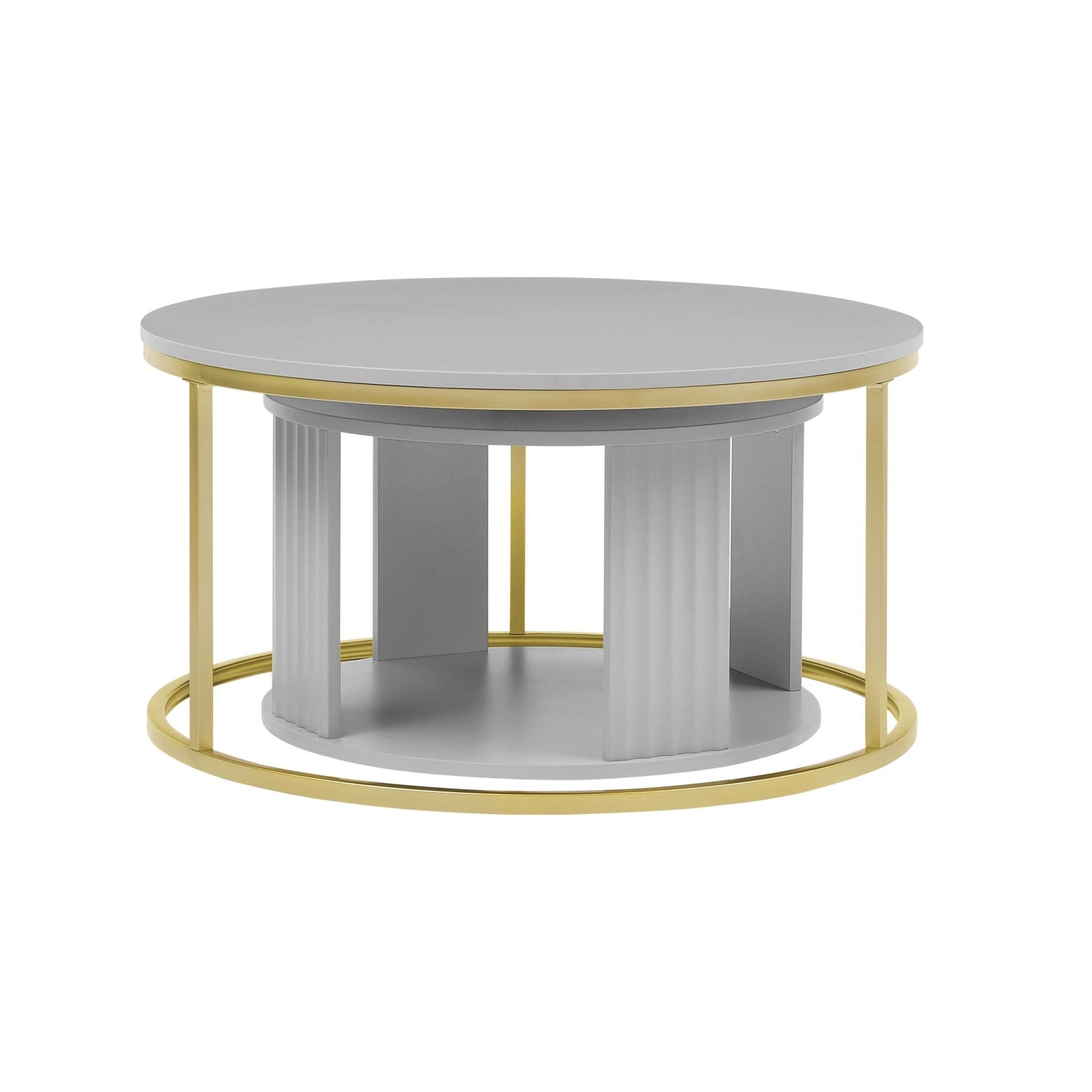 Table basse moderne peinte gris clair avec des touches dorées pour le salon