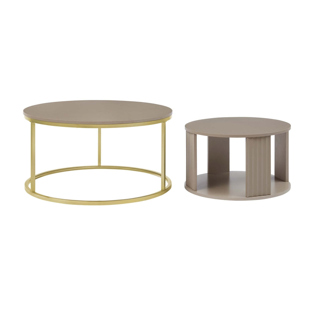 Table basse moderne peinte couleur taupe avec des accents dorés pour le salon