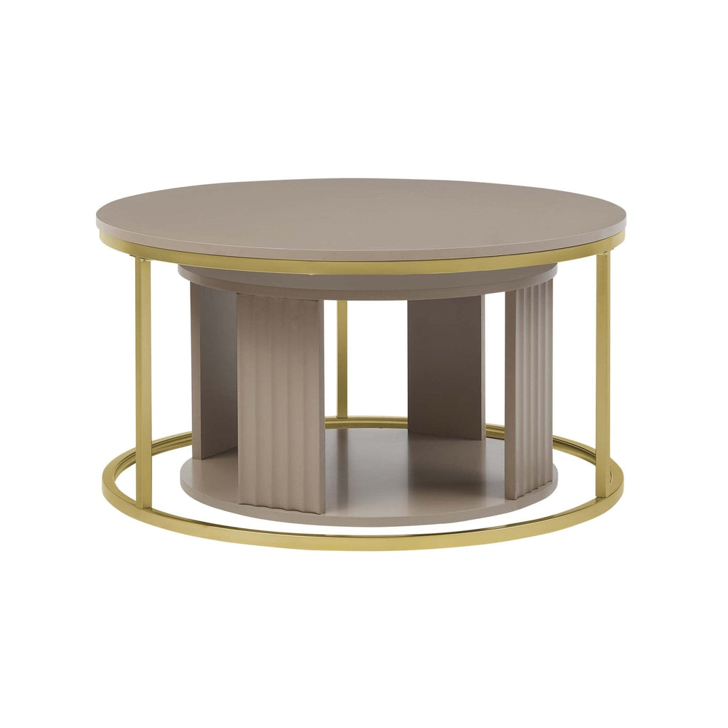 Table basse moderne peinte couleur taupe avec des accents dorés pour le salon
