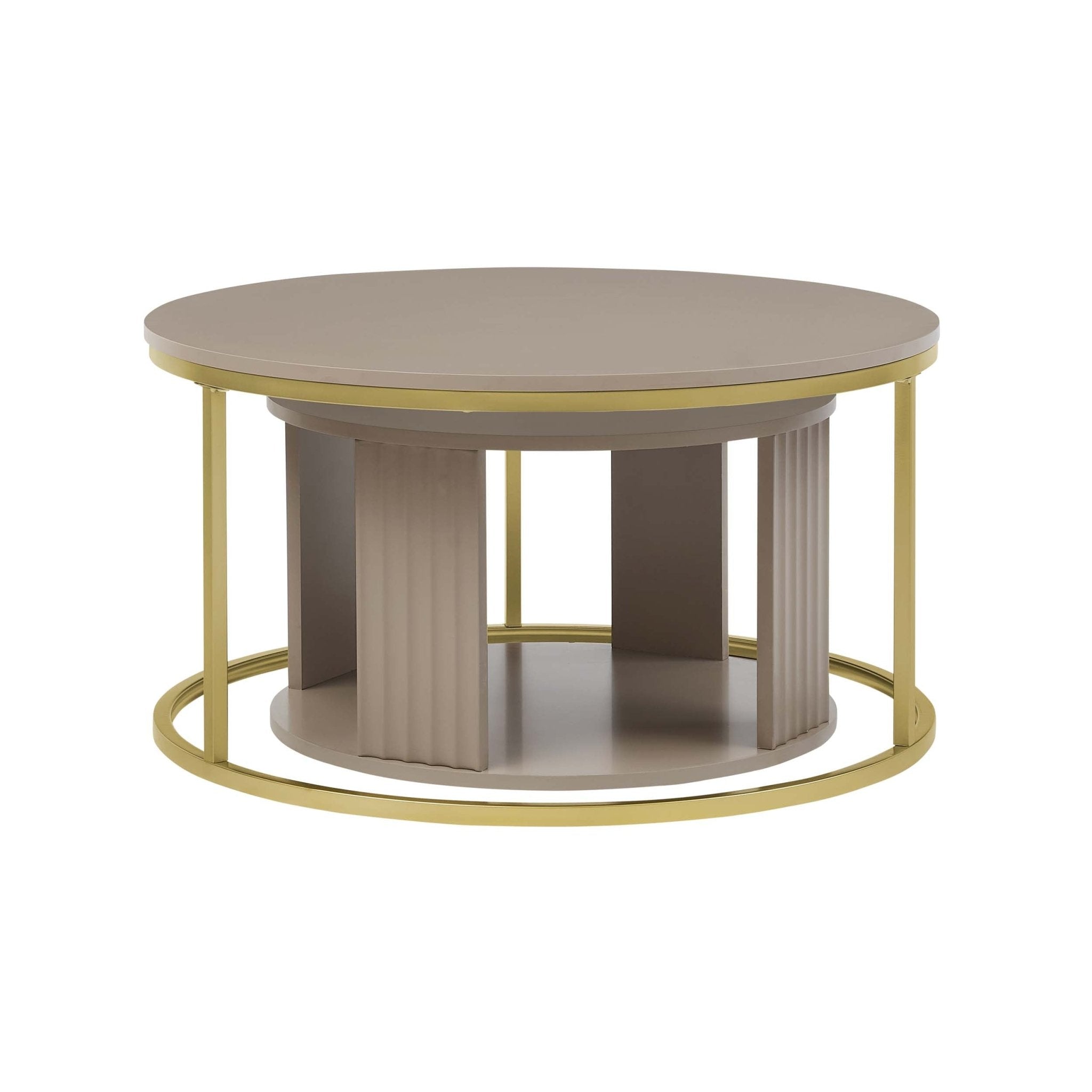 Table basse moderne peinte couleur taupe avec des accents dorés pour le salon
