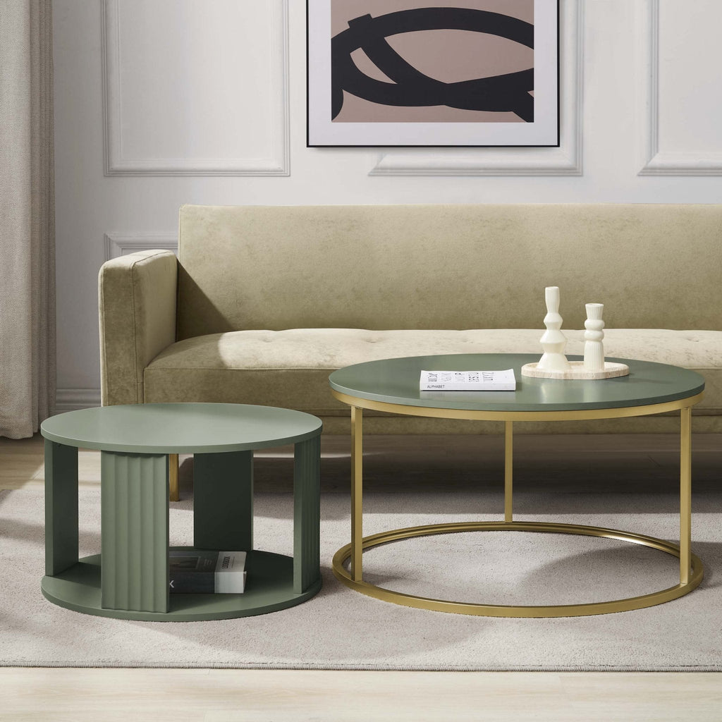 Table basse peinte vétiver moderne avec accents dorés pour le salon