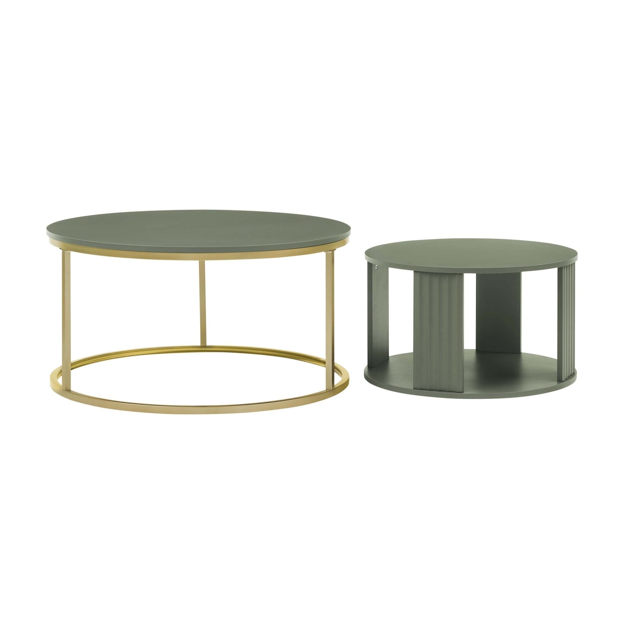 Table basse peinte vétiver moderne avec accents dorés pour le salon