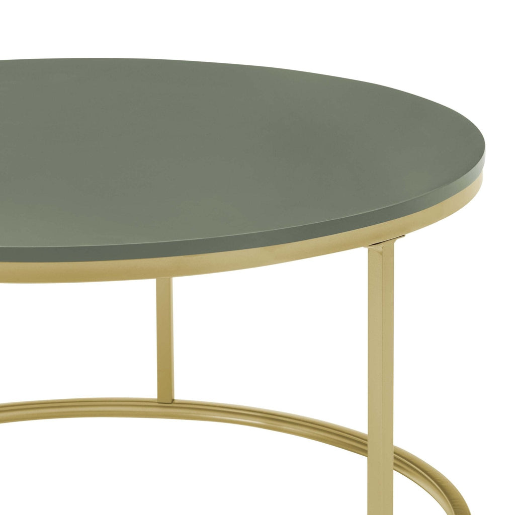 Table basse peinte vétiver moderne avec accents dorés pour le salon