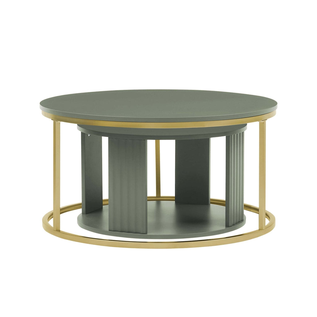 Table basse peinte vétiver moderne avec accents dorés pour le salon
